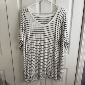 Terra & Sky White Black Striped V Neck Short Sleeve Top Women's Size 3X Office